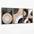 Set of 3 Black and Beige Geometric Canvas Art Prints with Gold Float Frame