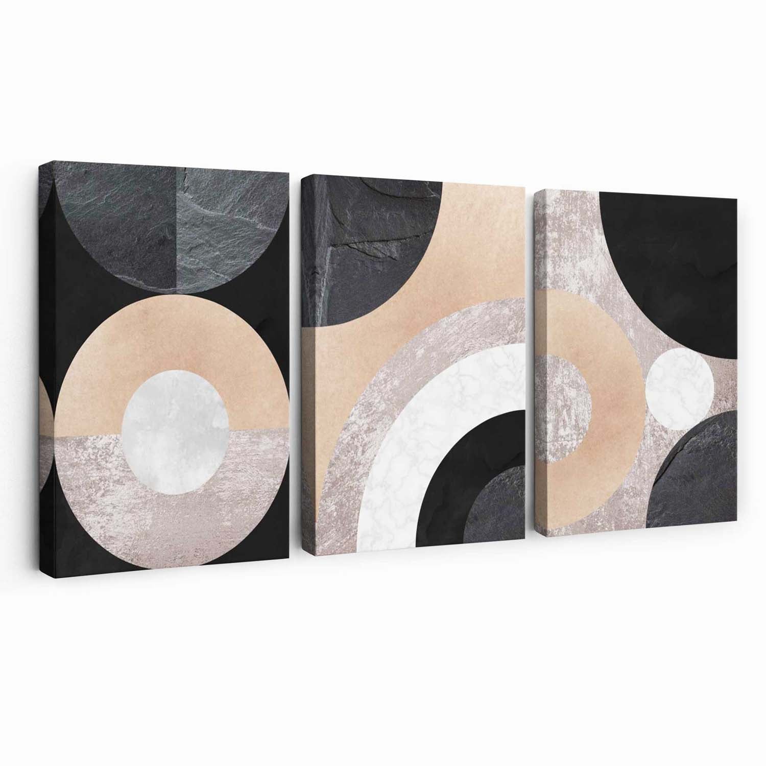 Set of 3 Black and Beige Geometric Canvas Art Prints | Artze Wall Art