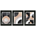 Set of 3 Black and Beige Geometric Framed Art Prints with Glossy Black Frames