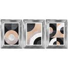 Set of 3 Black and Beige Geometric Framed Art Prints with Glossy Chrome Frames