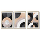 Set of 3 Black and Beige Geometric Framed Art Prints with Gold Wood Frames