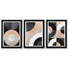 Set of 3 Black and Beige Geometric Framed Art Prints with Vermeer Black Frames