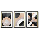 Set of 3 Black and Beige Geometric Framed Art Prints with Vermeer Black and Gold Frames