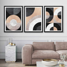 Set of 3 Black and Beige Geometric Art Prints in Luxury Frames | Artze UK