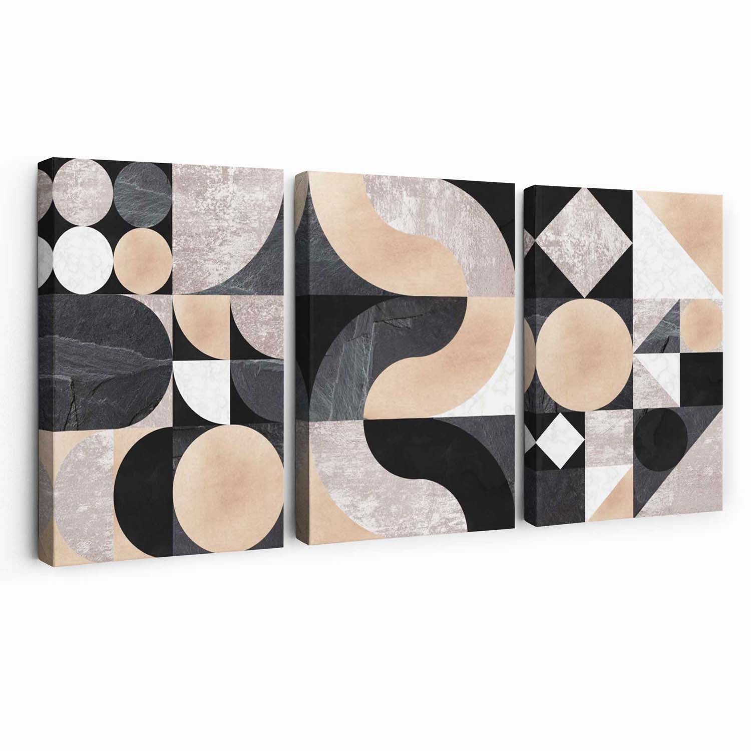 Set of 3 Black and Beige Mid Century Canvas Art Prints | Artze Wall Art