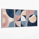 Set of 3 Navy and Blush Abstract Canvas Art Prints with White Float Frame