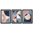 Set of 3 Navy and Blush Abstract Framed Art Prints with Vermeer Black Frames