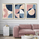 Set of 3 Navy and Blush Abstract Art Prints in Luxury Frames | Artze UK