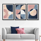 Set of 3 Navy and Blush Abstract Art Prints in Black Frames | Artze UK