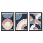 Set of 3 Blue and Pink Geometric Framed Art Prints with Black Wooden Frames