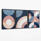 Set of 3 Blue and Pink Geometric Canvas Art Prints with Black Float Frame