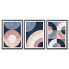 Set of 3 Blue and Pink Geometric Framed Art Prints with Dark Grey Wooden Frames