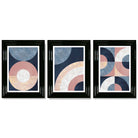 Set of 3 Blue and Pink Geometric Framed Art Prints with Glossy Black Frames