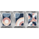 Set of 3 Blue and Pink Geometric Framed Art Prints with Glossy Chrome Frames