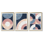 Set of 3 Blue and Pink Geometric Framed Art Prints with Gold Wood Frames