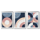 Set of 3 Blue and Pink Geometric Framed Art Prints with Silver Wood Frames