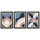 Set of 3 Blue and Pink Geometric Framed Art Prints with Vermeer Black and Gold Frames