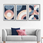 Set of 3 Blue and Pink Geometric Art Prints in Luxury Frames | Artze UK