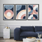 Set of 3 Blue and Pink Geometric Art Prints in Black Frames | Artze UK