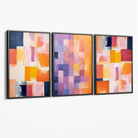 Set of 3 Purple and Pink Abstract Canvas Art Prints with Grey Float Frame