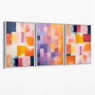 Set of 3 Purple and Pink Abstract Canvas Art Prints with White Float Frame