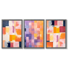 Set of 3 Purple and Pink Abstract Framed Art Prints with Dark Grey Wooden Frames