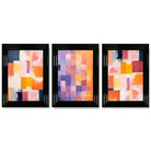 Set of 3 Purple and Pink Abstract Framed Art Prints with Glossy Black Frames