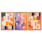 Set of 3 Purple and Pink Abstract Framed Art Prints with Oak Wooden Frames