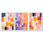 Set of 3 Purple and Pink Abstract Framed Art Prints with White Wooden Frames