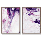 Purple Pink Abstract Fluid Set of 2 Art Prints with Walnut Frame