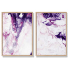 Purple Pink Abstract Fluid Set of 2 Art Prints with Oak Frame