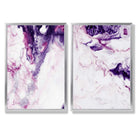 Purple Pink Abstract Fluid Set of 2 Art Prints with Silver Frame