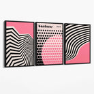 Set of 3 Bauhaus Pink Modern Canvas Art Prints with Black Float Frame