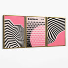 Set of 3 Bauhaus Pink Modern Canvas Art Prints with Gold Float Frame