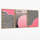 Set of 3 Bauhaus Pink Modern Canvas Art Prints with Oak Float Frame