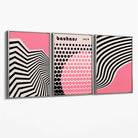 Set of 3 Bauhaus Pink Modern Canvas Art Prints with Silver Float Frame