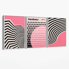 Set of 3 Bauhaus Pink Modern Canvas Art Prints with White Float Frame