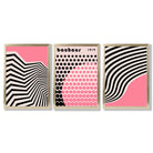 Set of 3 Bauhaus Pink Modern Framed Art Prints with Gold Wood Frames