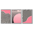 Set of 3 Bauhaus Pink Modern Framed Art Prints with Light Grey Wooden Frames