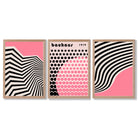 Set of 3 Bauhaus Pink Modern Framed Art Prints with Light Oak Frames