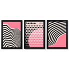 Set of 3 Bauhaus Pink Modern Framed Art Prints with Vermeer Black Frames