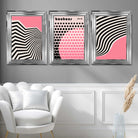 Set of 3 Bauhaus Pink Modern Art Prints in Luxury Frames | Artze UK