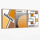 Set of 3 Bauhaus Orange Modern Canvas Art Prints with Oak Float Frame