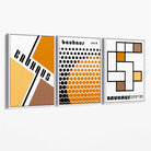 Set of 3 Bauhaus Orange Modern Canvas Art Prints with White Float Frame