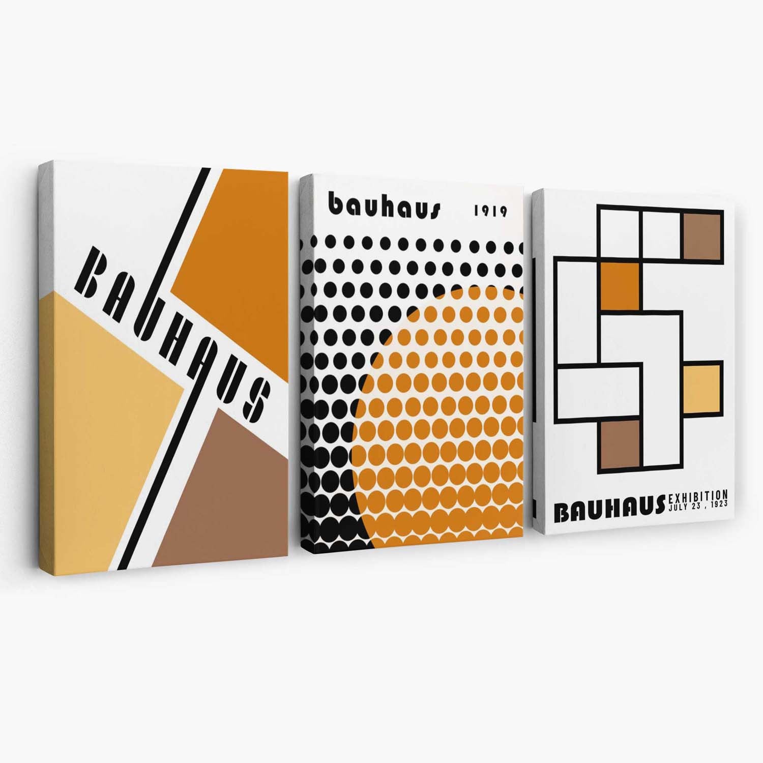 Set of 3 Bauhaus Orange Modern Canvas Art Prints | Artze Wall Art