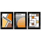 Set of 3 Bauhaus Orange Modern Framed Art Prints with Glossy Black Frames