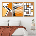 Set of 3 Bauhaus Orange Modern Art Prints in Luxury Frames | Artze UK