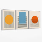 Set of 3 Geometric Yellow Blue Red Canvas Art Prints with White Float Frame