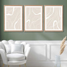 Set of 3 Abstract Neutral Beige Art Prints in Luxury Frames | Artze UK