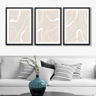 Set of 3 Abstract Neutral Beige Art Prints in Black Frames | Artze UK